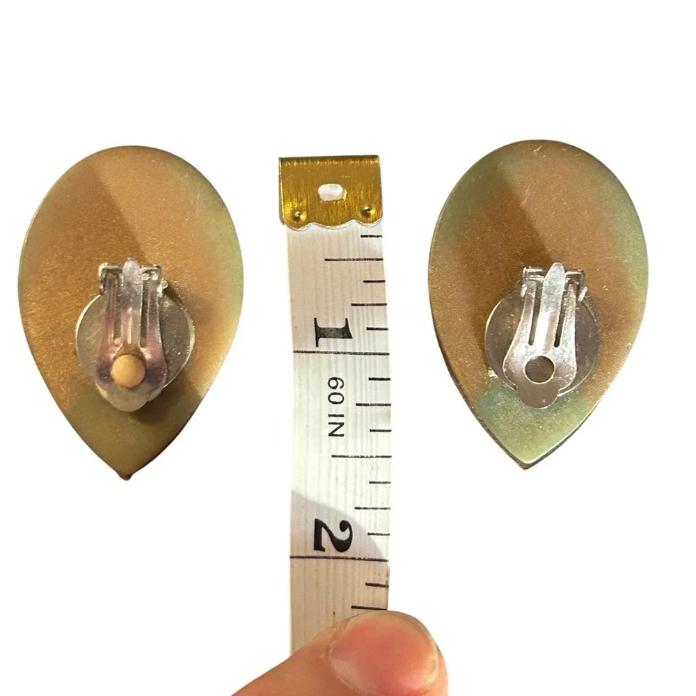 Vintage Gold Tone Art Deco Sunburst Teardrop Clip On Earrings Statement Jewelry